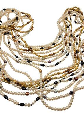 Vintage Multicolor Freshwater Pearl Strand Necklace Lot of 4 96-Inch Hand-Knotte